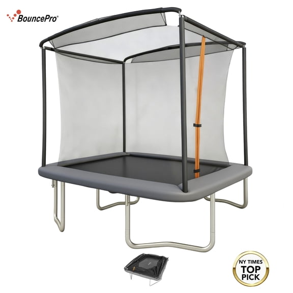 Sportspower Bounce Pro 6x8’ Rectangular Trampoline for Kids 6  with Safety-Enclosure in Gray and Orange