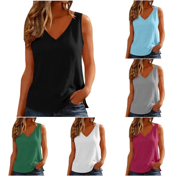 XIAONU Women's V Neck Sleeveless Tank Top Loose Fit Everyday Layering Vest Blouse