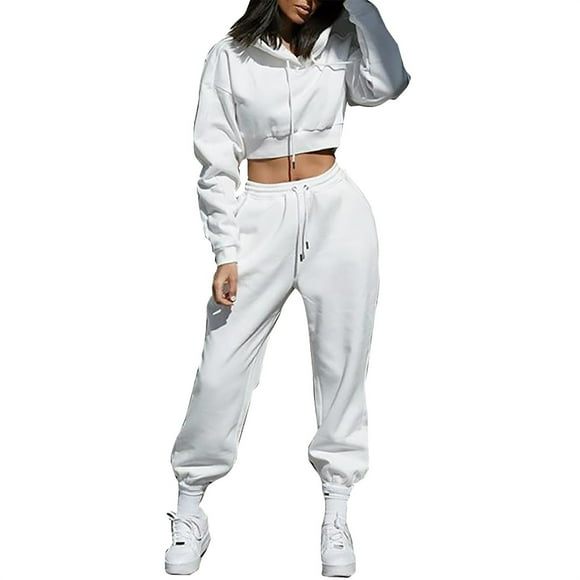 snowsong Lounge Sets For Women Workout Pants Women Women's Sports Hoodie Long Sleeve Hoodie Pullover Sweatshirt Two Piece Set Matching Sets Women Clothing White XL