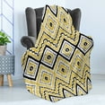 thumbnail image 4 of Ethnic Soft Flannel Fleece Throw Blanket, Native Motif with Rhombus Pattern Dots and Chevron Waves Print, Cozy Plush for Indoor and Outdoor Use, 60" x 80", Yellow Black and White, by Ambesonne, 4 of 5