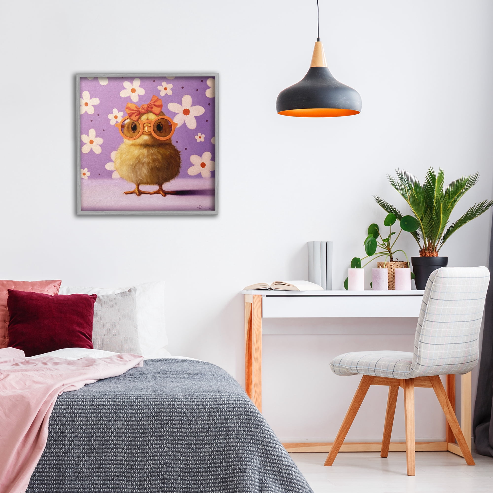 Stupell Industries Bow Peep Groovy Chick Gray Framed Giclee Art, design by Lucia Heffernan