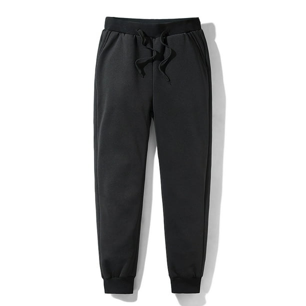 MAWCLOS Men Trousers Zipper Pocket Pants Fleece Lined Bottoms Thick Winter  Warm Elastic Waist Jogger Black M 