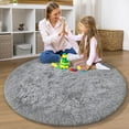 thumbnail image 4 of KIXINWA Grey Round Rug for Kids Room, Fluffy Circle Rug for Bedroom, 4x4 Feet Fuzzy Circular Rug, Soft Plush Area Rug for Bedroom, Non Slip Shaggy Living Room Rug, Nursery Dorm Cute Small Gray Rug, 4 of 6