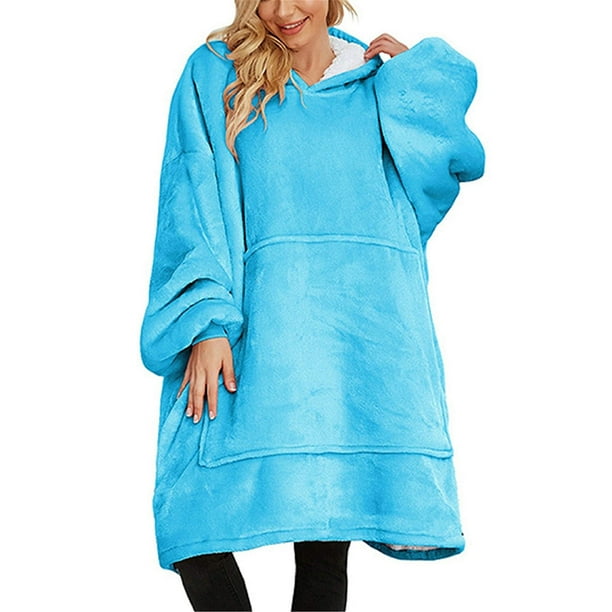 Sudadera con capucha Sherpa, manta tipo jersey de felpa con capucha, sudadera con capucha de gran tamaño, sudadera con capucha de moda para mujer, sudadera con capucha azul
