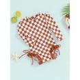 thumbnail image 2 of Bagilaanoe Toddler Baby Girl One-Piece Swimsuit Checkerboard Long Sleeve Zipper Rashguard Swimwear 6M 12M 18M 24M 3T 4T Kids Ruffle Bathing Suit, 2 of 8