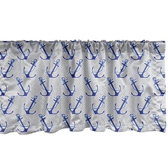 Ambesonne Anchor Valance Pack of 2, Marine Motif and Ship Shapes, 54"X18", Navy Blue and Pale Grey