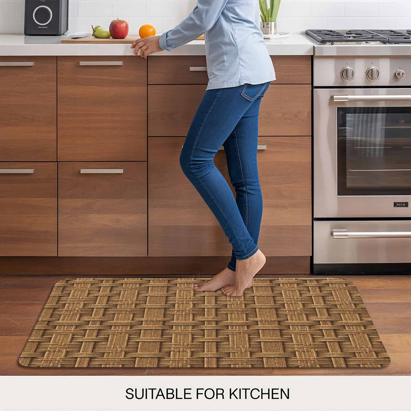 Vintage Rattan Doormat Outdoor Entrance 16"x24", Minimalist Abstract Wicker Texture Brown Absorb Moisture Dirt Door Mats, Non-Slip Rubber Backing Floor Mats Indoor, Low-Profile Front Door Rugs