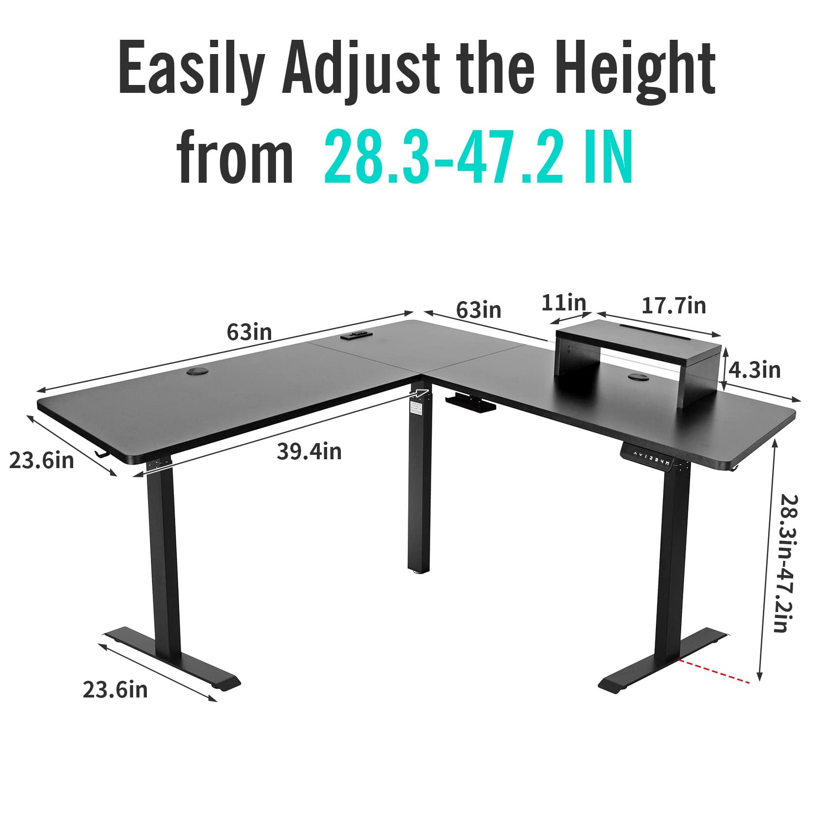 UNICOO® L-Shaped Triple Motor Electric Height Adjustable Standing Desk - Gaming & Home Office Corner Desk, with Easy Touch Control & Solid Steel Construction (Black Top/Black Frame - XOT-L3E-BB)