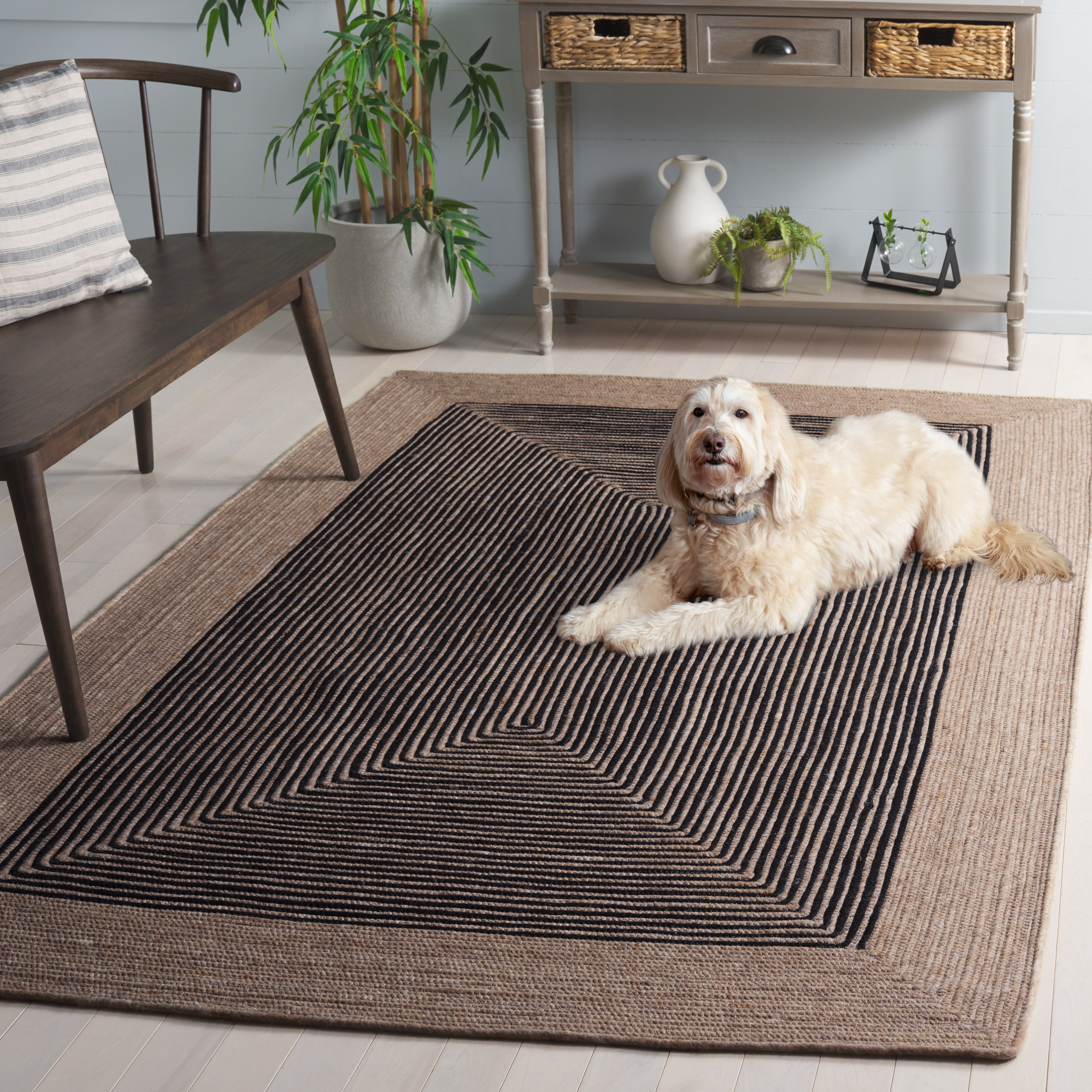 SAFAVIEH Braided Lars Geometric Reversible Area Rug, Beige/Black, 5' x 5' Square