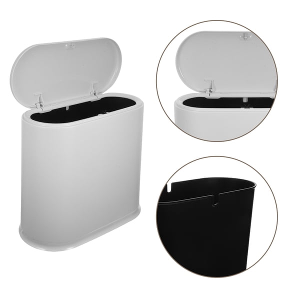 HONMEET Small Waste Basket with Press- Lid, Space-Saving Compact Trash Can for Home or Office