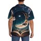 thumbnail image 3 of Balery Artistic Starry Sky Moon Book Camisa Casual de Manga Corta con Botones para Hombre, Texturizada, Estilo Cubano, para Playa, Verano-3X-Large, 3 of 5