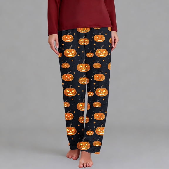 Drovellove Women's Casual Halloween Print Pajama Pants - Cropped Pants Soft Long Lounge Trousers with Elastic Waistband for Cozy Nighttime Relaxation
