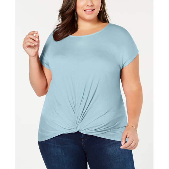 Plus Size Twist Front Top Chambray Blue 2X