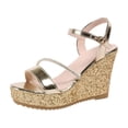 thumbnail image 4 of Rokment Women's Glitter Rhinestones Platform Wedge Dressy Sandals Ladies Metallic Vintage Casual Leather Open Toe Chunky Extra High Heels Dress Summer Shoes for Bride Wedding Gold Size 6, 4 of 6