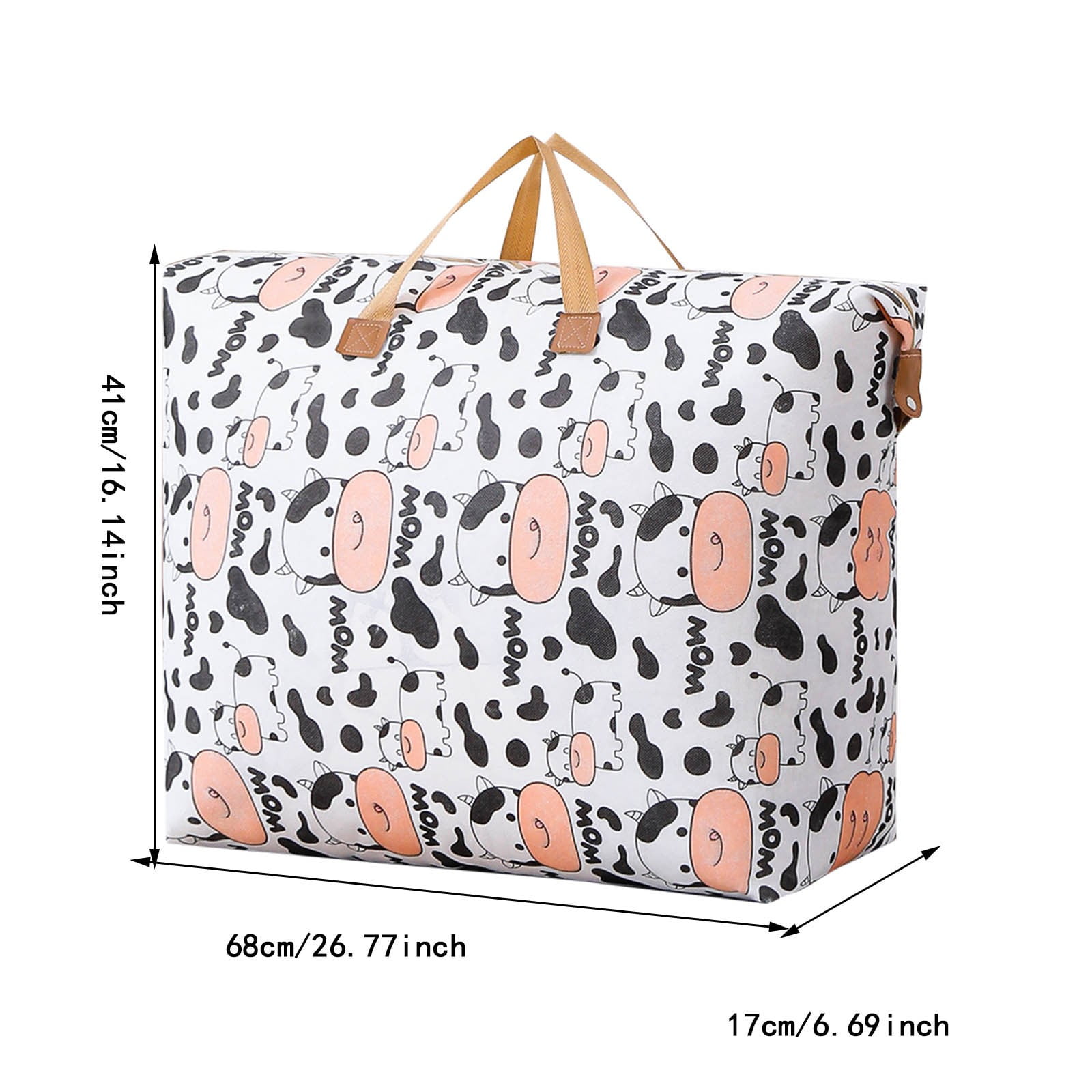 Cow Print Comforter Storage Sack for Bedding Organizer Tote Bag with Sturdy Handles