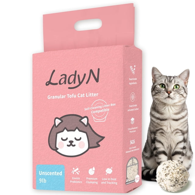 Arena sanitaria para gatos Lady N de tofu granular, 4 kg, con carbón activado