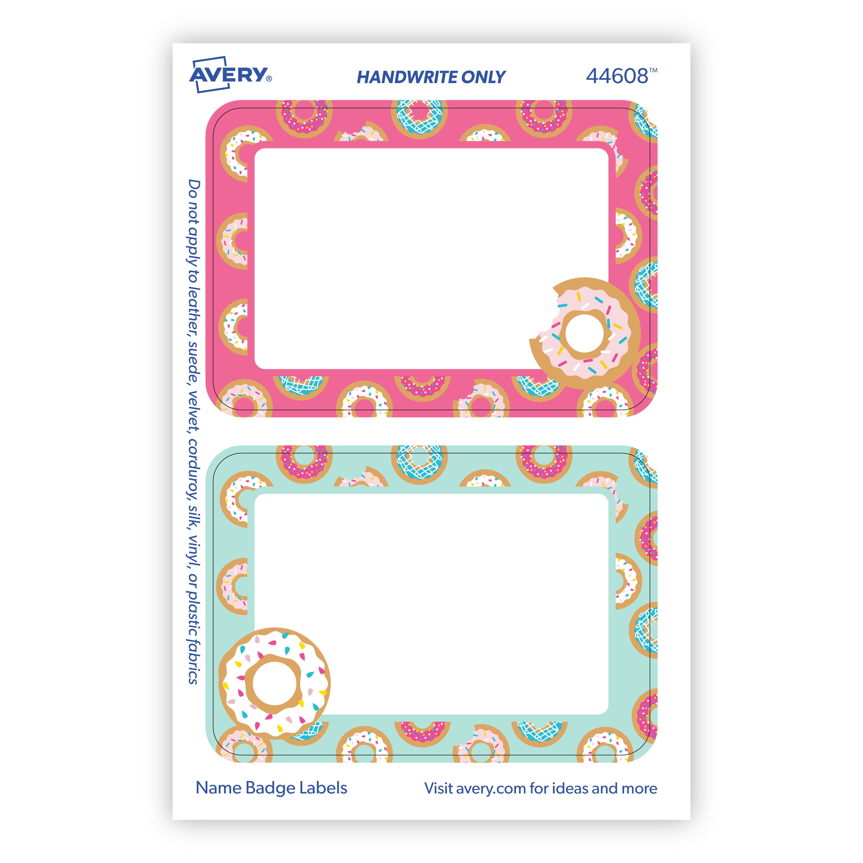 Avery Adhesive Name s Donuts Pink Blue 2 1 3 X 3 3 8 36 Name Stickers Walmart Com