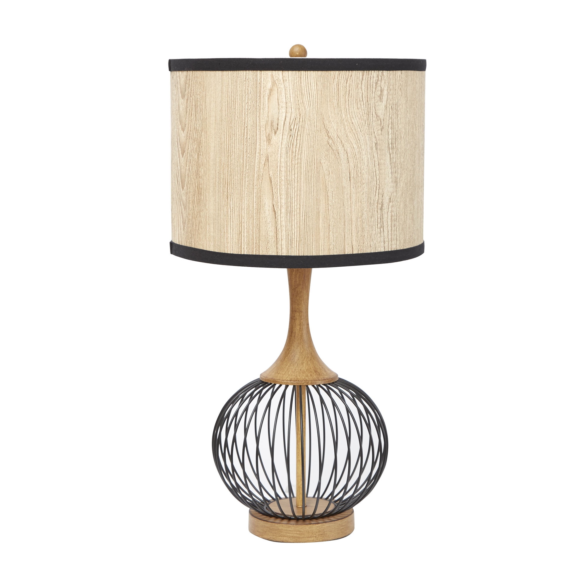 Metal Cage Faux Wood Table Lamp Mulitple Finishes