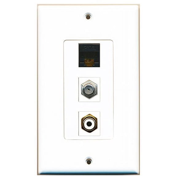 RiteAV - 1 Port RCA White and 1 Port Coax Cable TV- F-Type and 1 Port Cat6 Ethernet Black Decorative Wall Plate Decorative