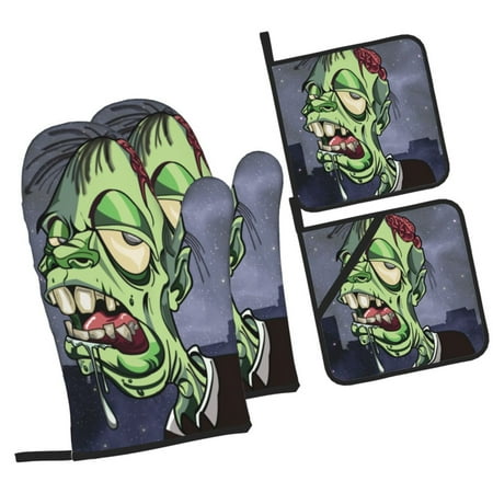 

ZICANCN Oven Mitts and Pot Holders Sets Zombie City Apocalypse Baking Sets Kitchen Heat Resistant 4 Pieces