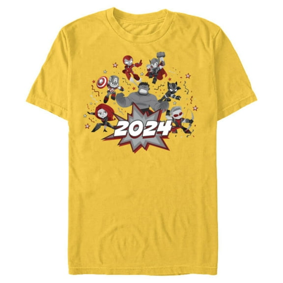 Marvel Avengers Red and Gray Stylized Cute New Year 2024 - Short Sleeve Blended T-Shirt for Adults - Customized-Yellow