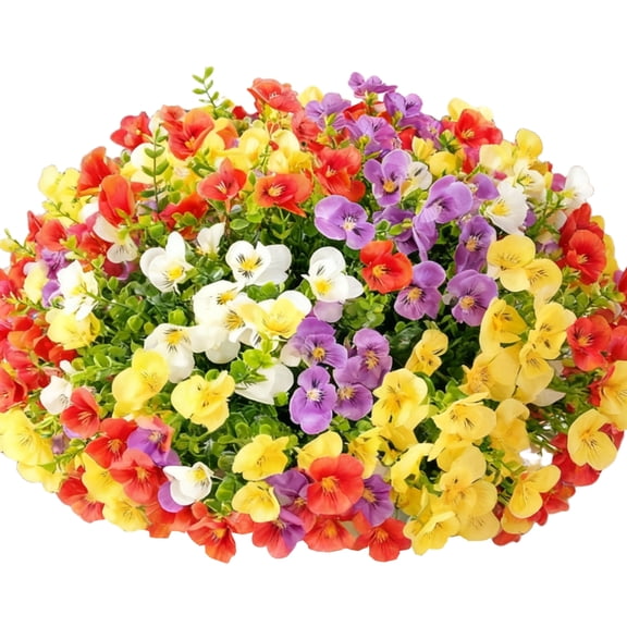 24 Pack Outdoor Pansy Fake Bouquets 4 Colors for Outdoor Fence Planters, Table Centerpieces, Home Decor