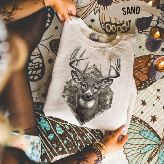 Velto Deer Buck Sand Sweatshirt | Rustic Hunting Wildlife Pullover | Outdoor Nature Lover Shirt All Size S-5XL