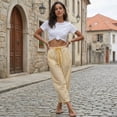 thumbnail image 6 of VV AVEORS Womens Summer Striped Barrel Cropped Pants Comfy Drawstring Capri Pant With Pockets Beach Vacation Lounge Trousers Yellow 2XL, 6 of 7