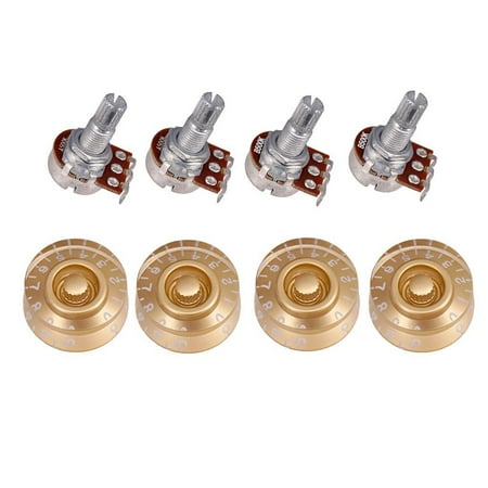 A500K K Small Size Long Split Shaft Pot Audio Taper Guitar Potentiometers & Guitar Control Knobs for Guitar Bass Replacement (Pack of 8) Golden