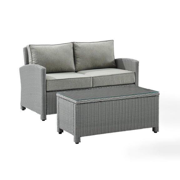 Crosley Bradenton 2 Piece Wicker Patio Sofa Set in Gray