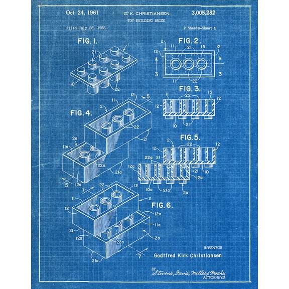 Original Lego Sheet1 Artwork Submitted In 1961 - Toys and Games - Patent Art Print