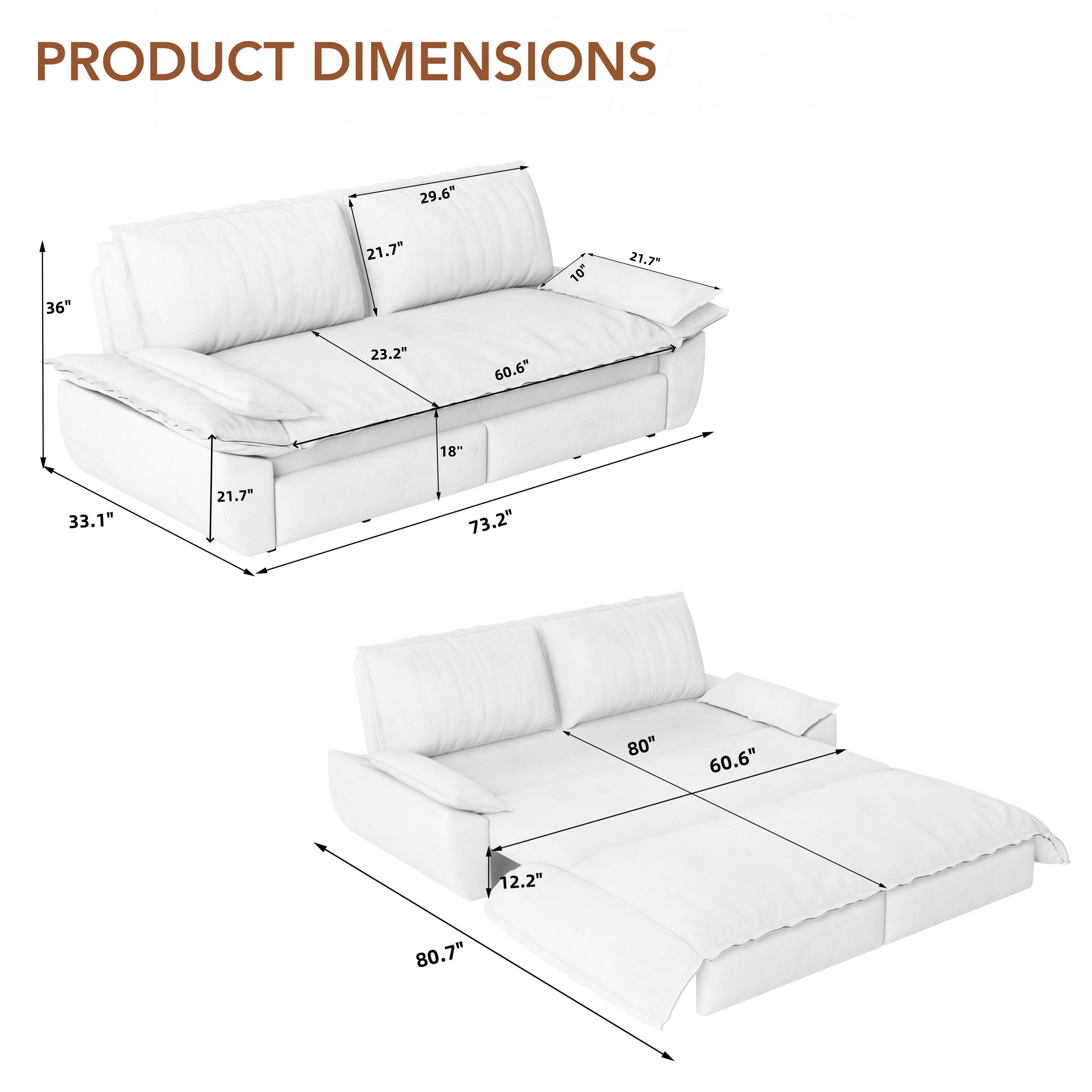 3-in-1 Queen Convertible Sleeper Sofa Bed, 73.2" Corduroy Pull Out Couch with Extra Deep Seat & Pillow Top Armrests, Modern Folding Futon Lounge, Camel