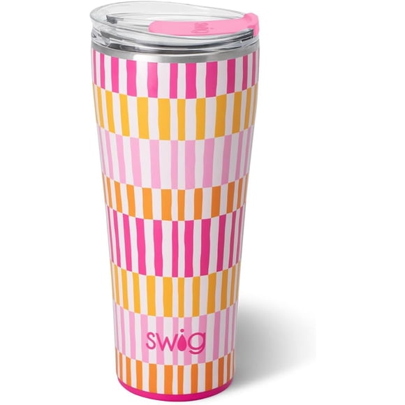 Swiglife 32oz Insulated Tumbler, Travel Coffee Tumbler with Lid, Cup Holder Friendly Travel Coffee Mug, Stainless Steel, 32 oz, Reusable Insulated Mug with Lid (Sherbet Stripe)