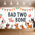 thumbnail image 4 of Colorful Design Dog Birthday Banner Animal Theme Party Decoration Cartoon Polyester Material Bad Two the Bone for Pet Party Indoor Celebration Outdoor Event, 4 of 8
