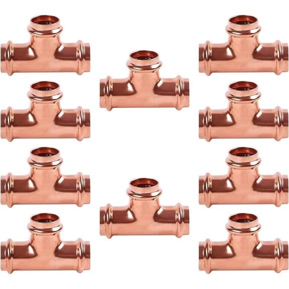 ProPress Fitting Copper Press Tee 1/2" Zero Lead Pro Press Copper Plumbing Pipe Fitting Connection Tool for Commercial and Residential Use (Pack of 10)