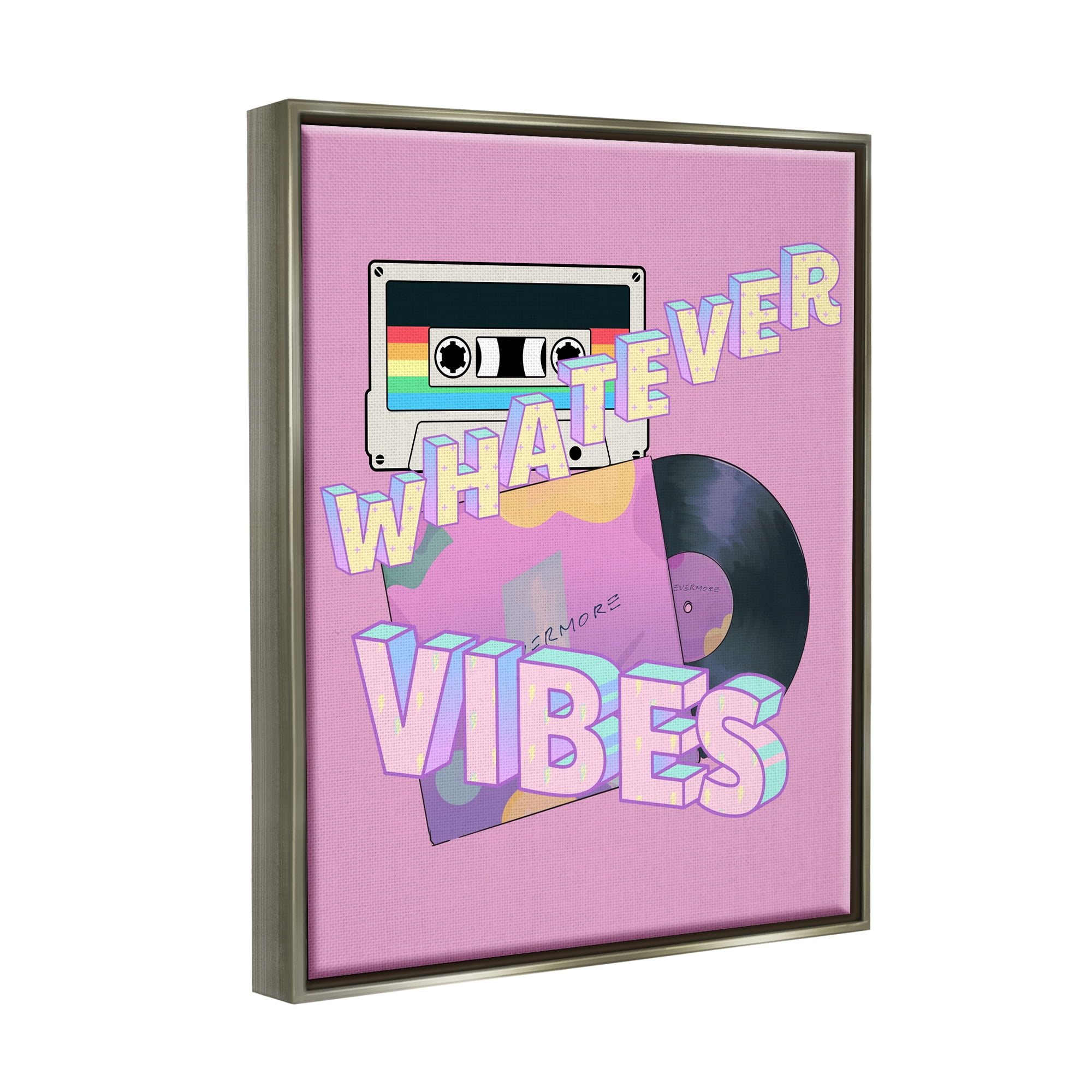 Stupell Industries Whatever Vibes Retro Cassette Religious Painting Gray Floater Framed Art Print Wall Art