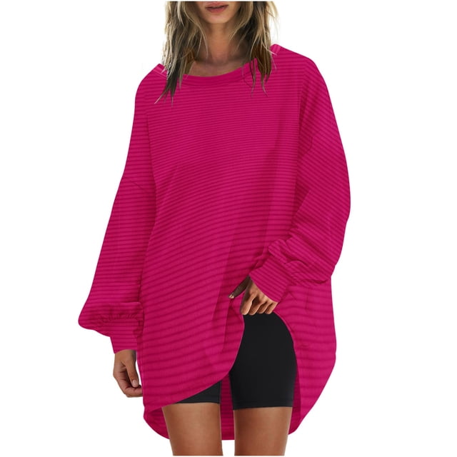 aidice Womens Shirts Casual Crewneck Long Sleeve Loose Shirts Drop Shoulder Fall Oversize Pullover Tops