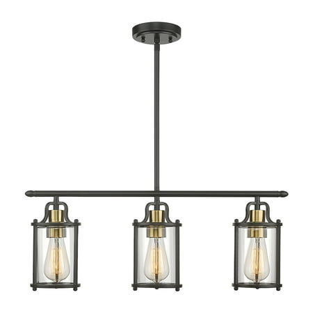 

3-Light Kitchen Island Pendant Lighting Modern Industrial Dining Room Light Fixture with Clear Glass Farmhouse Chandelier in Black and Gold Finish