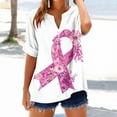 thumbnail image 2 of Nfurl Women Cotton Linen Breast Cancer T Shirts Pink Ribbon Graphic Tees Casual Short Sleeve V Neck Button Down Tshirts Gifts for Cancers Warrior Pink XXL, 2 of 5