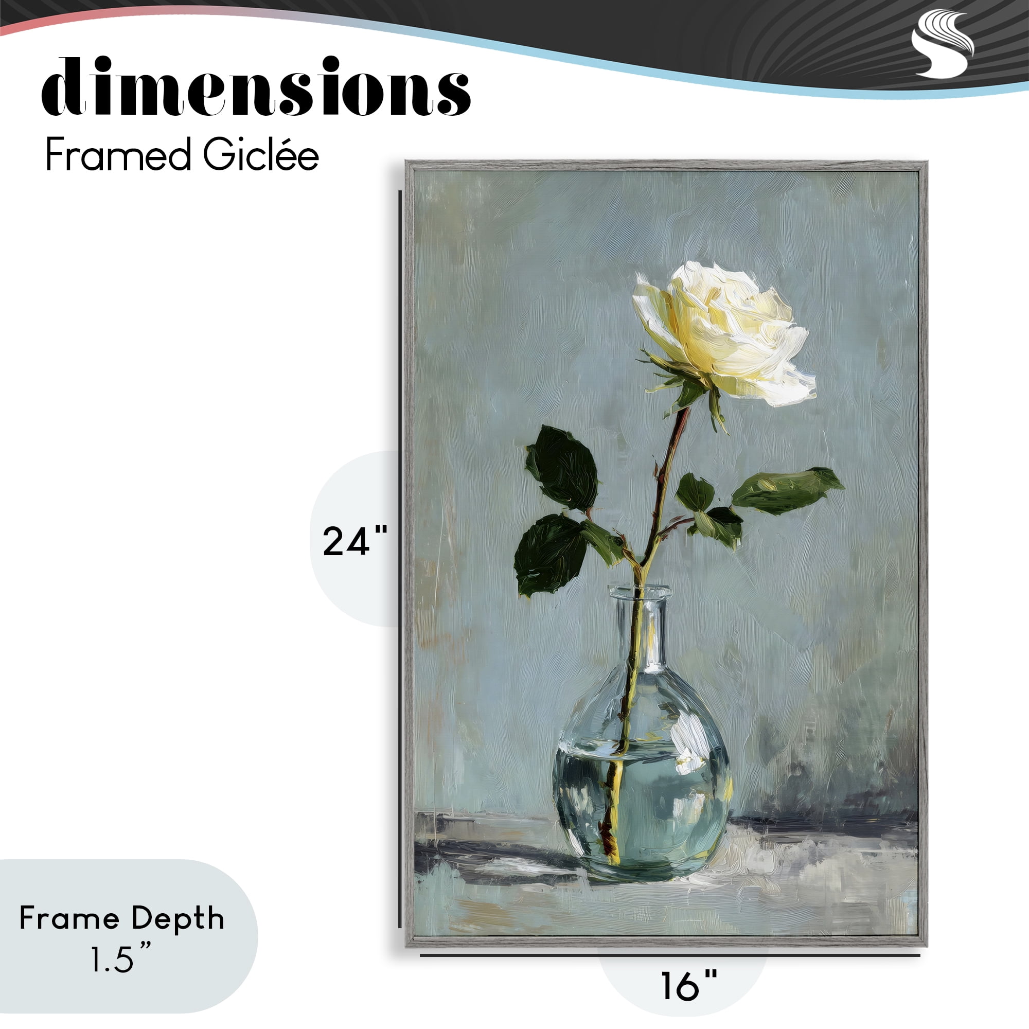 Stupell Industries Sweet White Rose in Vase Gray Framed Giclee Art, design by Petal Prints Design