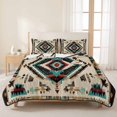 thumbnail image 3 of King Quilt Set 96''x106'', Boho Red Teal Brown Lightweight Summer Bedspread Coverlet Set with 2 Pillow Shams, Southwestern Country Geometric Breathable All Season Quilt Bedding for Bedroom/Guest Room, 3 of 9