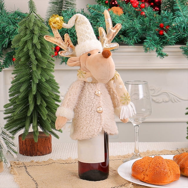 Funda Navideña para Botella de Vino | Bonita Bolsa Decorativa para Botella de Vino Tinto | Decoración Navideña para La Mesa | Tela Multicolor | Tamaño: 38 X 18 Cm | 1 Unidad