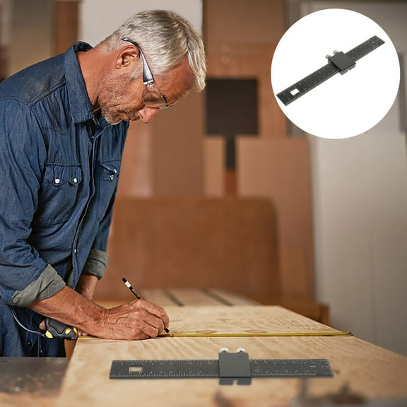 LOLIPPYY Durable Metal Slide Rule for Measuring and Marking Black Adjustable Ruler for Woodworking 36 Inches