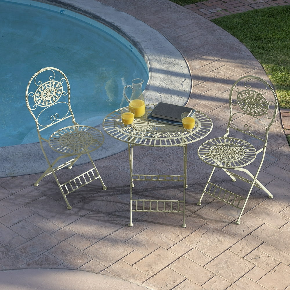 Alpine Corporation Floral 3Piece Outdoor Patio Bistro Set, White