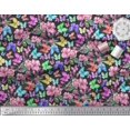 thumbnail image 2 of Soimoi Black Rayon Fabric Leaves,Pink Flower & Butterfly Print Sewing Fabric BTY 42 Inch Wide, 2 of 3