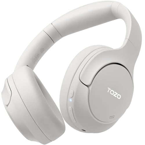 TOZO HT2 Auriculares híbridos con cancelación activa de ruido, auriculares inalámbricos Bluetooth sobre la oreja, tiempo de reproducción de 60 horas, ecualizador personalizado de audio de alta resoluc