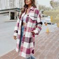 thumbnail image 2 of Fanxing Clearance Deals Women's Flannel Trench Coats Long Cardigans Plaid Shacket Jackets Long Sleeve Mid Length Pea Coats Lapel Blend Tartan Outwear Pink,XXL, 2 of 8