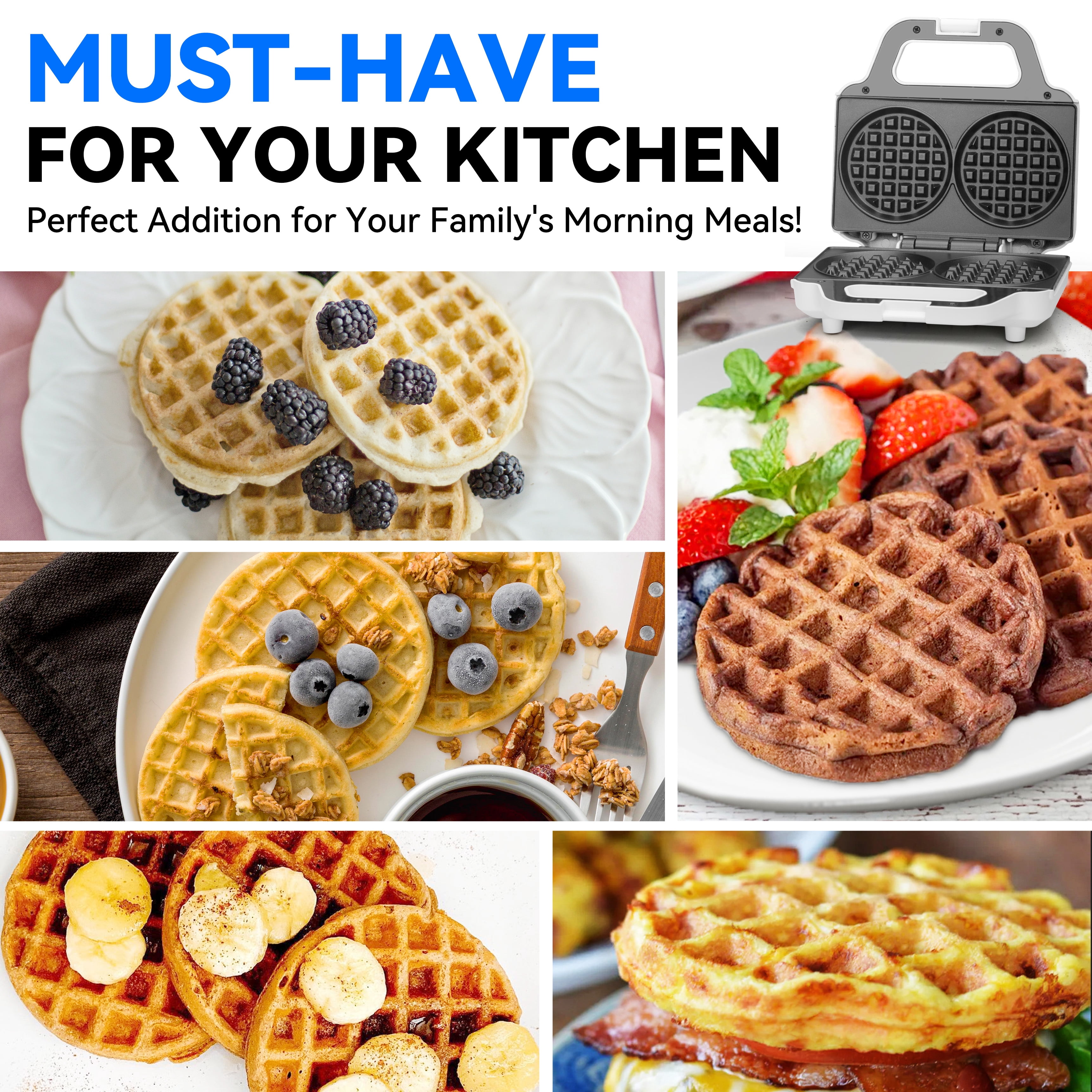 Mailand 4 Inch  Mini Waffle Maker, Electric Double Waffle Maker Machine, Chaffle Maker, Waflera Electrica, Brush Included, White