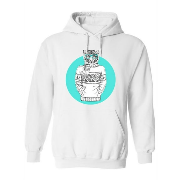 Retro Hipster Tiger Blue. Hoodie Women -Image by Shutterstock, Female Small