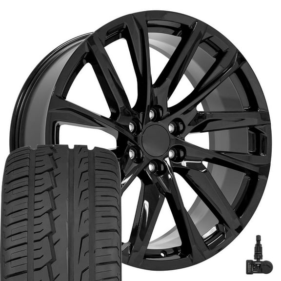 OE Wheels CA90 24 Inch Rims and Tires Fit Escalade Style 6x139.7 24x10 Gloss Black - Hollander 4875 - iMove Gen2 AS 305/35-24 (Set of 4)